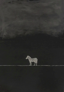 Minimalismus-Abstrakt-einsamer-winziger-Zebra-grau-schwarz---Edition-of-50