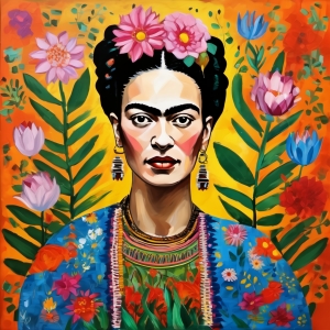 Hommage-Frida-Kahlo-Flower-Brown-90-cm-x-90-cm-Leinwand