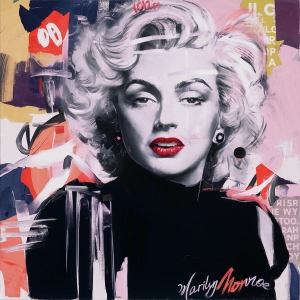 Hommage-Marilyn-Monroe-Collage-Druck-90-cm-x-90-cm-Leinwand