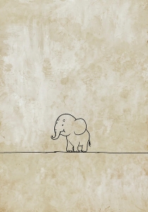 Minimalismus-Abstrakt-einsamer-winziger-Elefant-creme-beige---Edition-of-50