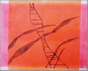 Bild 1 von WV-Nr: 2004-06''Leiter'' 2004, 24 x 30 cm, Acryl auf Leinwand  / (Größe) 24 x 30 cm, Acryl auf Leinwand