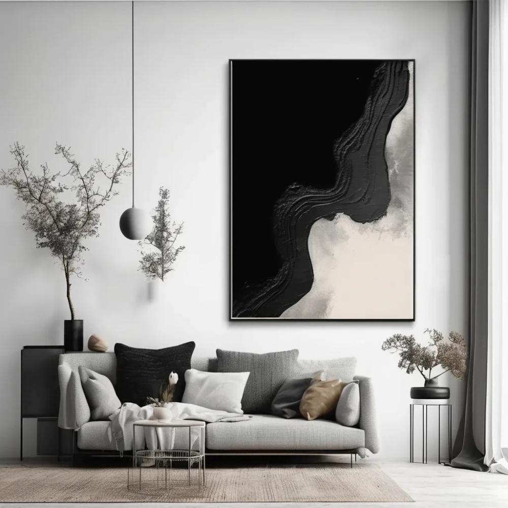 Bild 1 von Abstrakte Kunst beige schwarz -  Z31  / (Größe) 60x80 cm 2 cm Leinwand gespiegelt