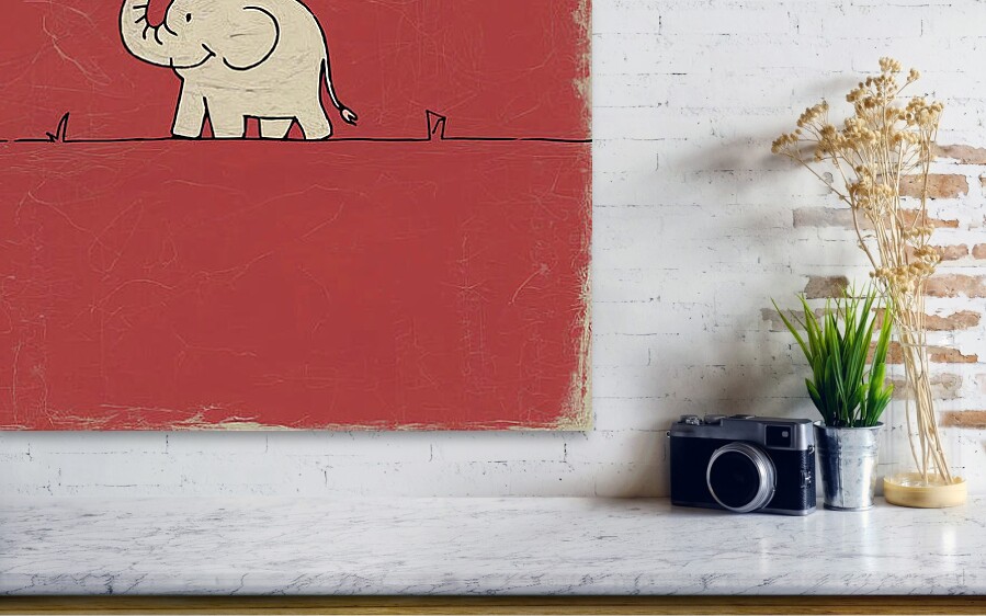 Bild 1 von Minimalismus Abstrakt einsamer winziger Elefant Rot - Edition of 50