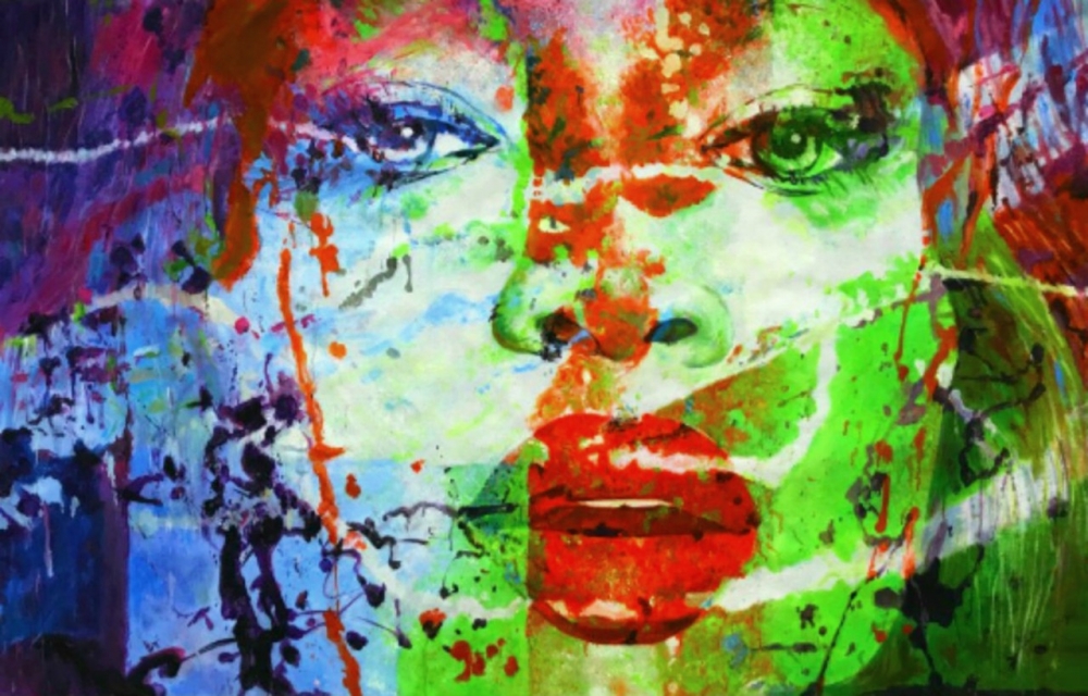 Bild 1 von Motiv Naomi Campbell Splash Pop Art by  Felix von Altersheim  / (Größe) 120 cm x 80 cm 5 mm Acrylglas XT weiss/kaschiert 100 % inkl. Halterungen beigelegt