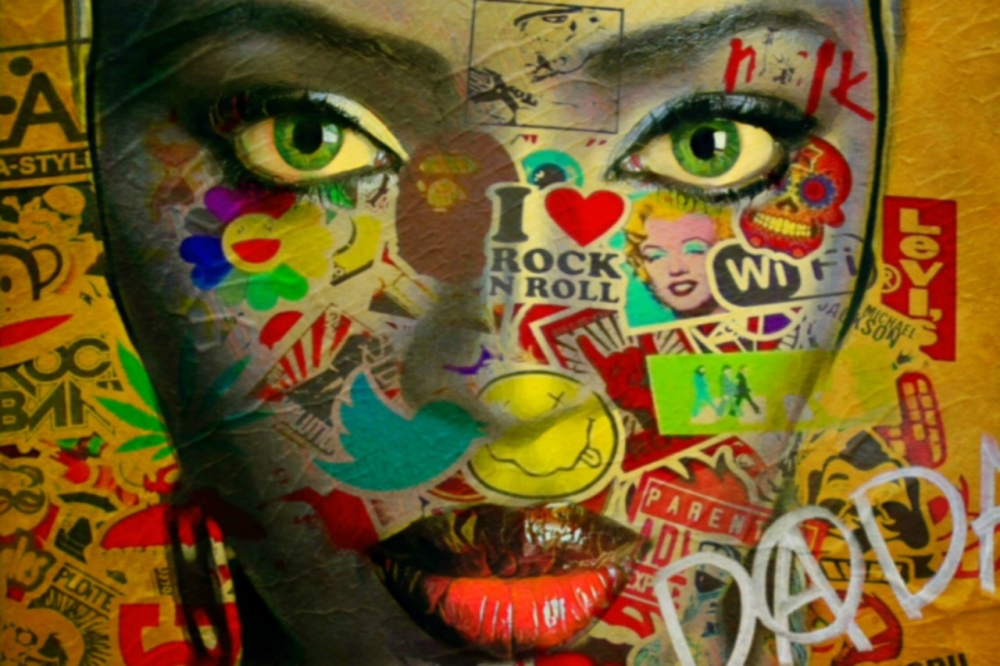 Bild 1 von Motiv Naomi Campbell Dadaismus by  Felix von Altersheim  / (Größe) 100 cm x 70 cm 5 mm Acrylglas XT weiss/kaschiert 100 % inkl. Halterungen beigelegt