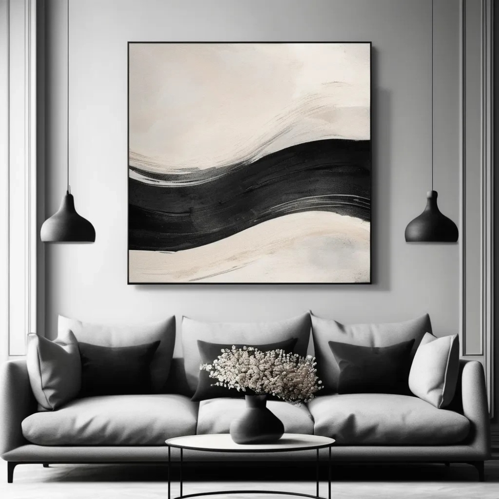 Bild 1 von Abstrakte Kunst beige schwarz - Z 26  / (Größe) 100x100 cm 2 cm Leinwand gespiegelt