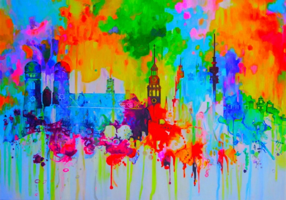 Bild 1 von München Skyline 01 - City by Felix von Altersheim  / (Größe) 200 cm x 130 cm 3 mm Alu Dibond matt inkl. Halterungen beigelegt