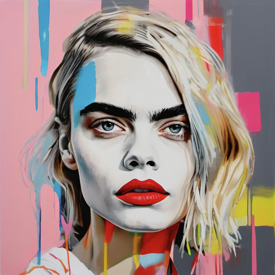 Bild 1 von Hommage Cara Delevingne Pop Art Photo Realismus - Pop Art Photo Realismus  / (Größe) 90 cm x 90 cm 2 cm Leinwand gespiegelt