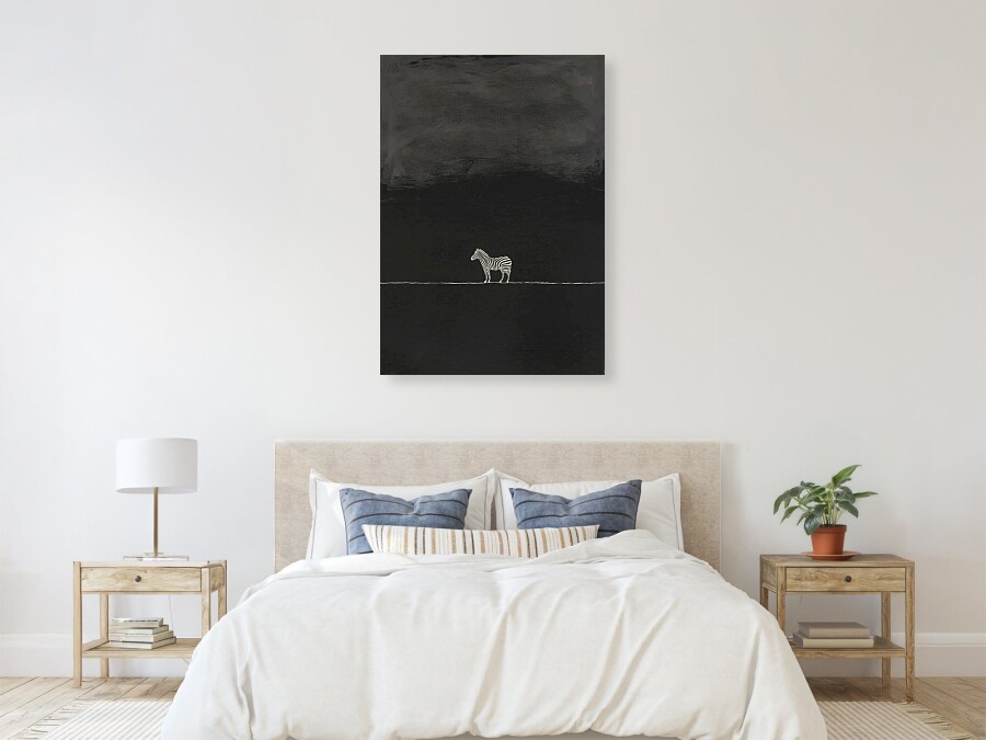 Bild 1 von Minimalismus Abstrakt einsamer winziger Zebra grau schwarz - Edition of 50