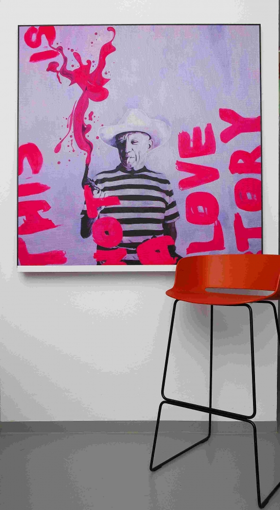 Bild 1 von Motiv Pablo Picasso  love Story  - Pink - Recycelter Jeansstoff  by Felix von Altersheim