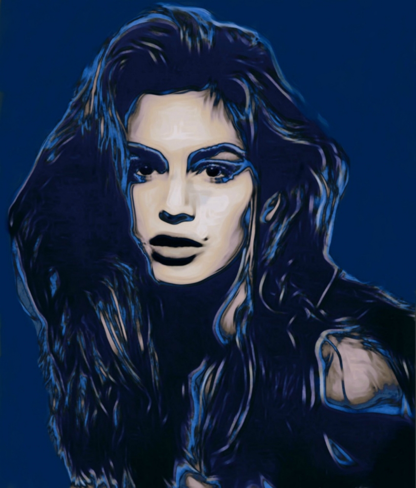 Bild 1 von Motiv Cindy Crawford Blau by Felix von Altersheim  / (Größe) 140 cm x 175 cm 5 mm Acrylglas XT weiss/kaschiert 100 % inkl. Halterungen beigelegt