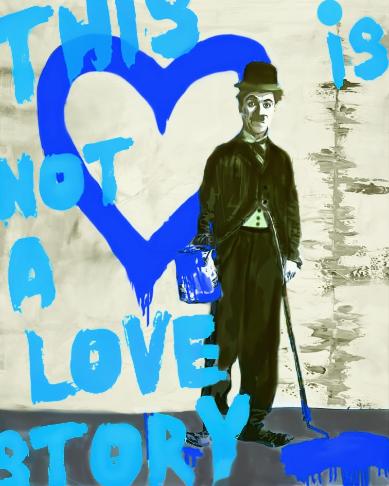 Bild 1 von Einzelstück! Hommage an  Charlie Chaplin This is not an love Story Blau 60x80 cm