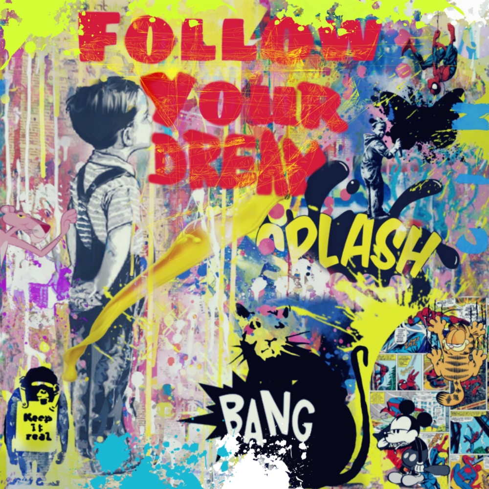 Bild 1 von Hommage Banksy Hommage Follow u dream 90 cm x 90 cm Leinwand