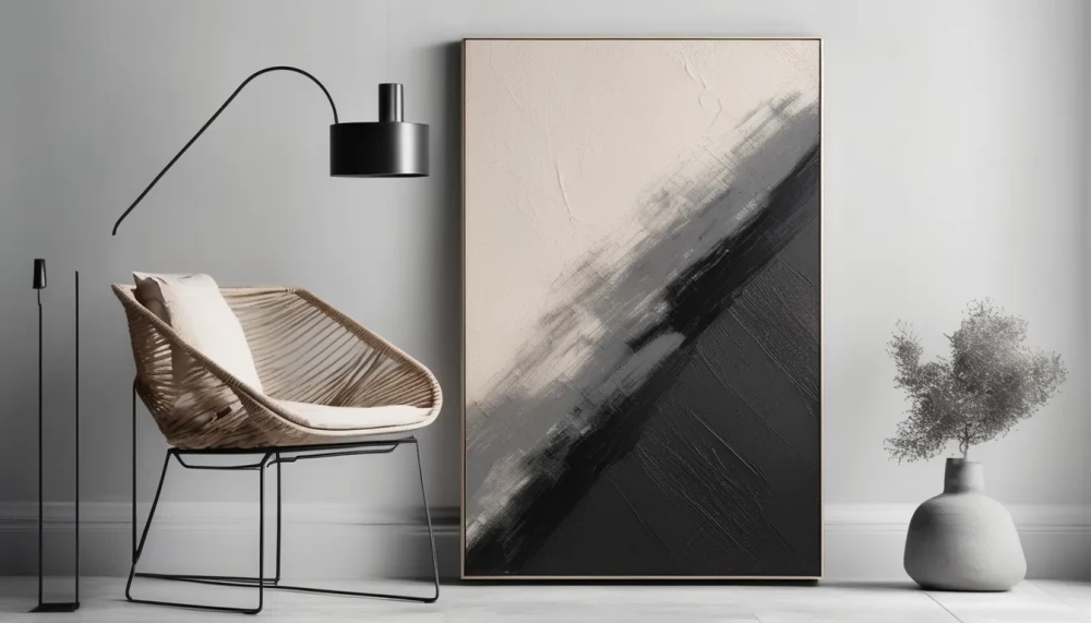Bild 1 von Abstrakte Kunst beige schwarz -  Z30  / (Größe) 60x80 cm 2 cm Leinwand gespiegelt