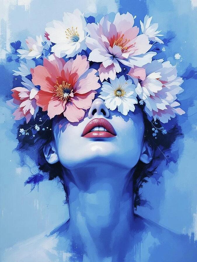 Bild 1 von Abstrakte Weibliche Portrait - Farbe Blau Flora 12  / (Größe) 90 cm x 120 cm Gallery Print/Acrylglas/Alu Dibond/Fotopapier inkl. Halterungen vormontiert
