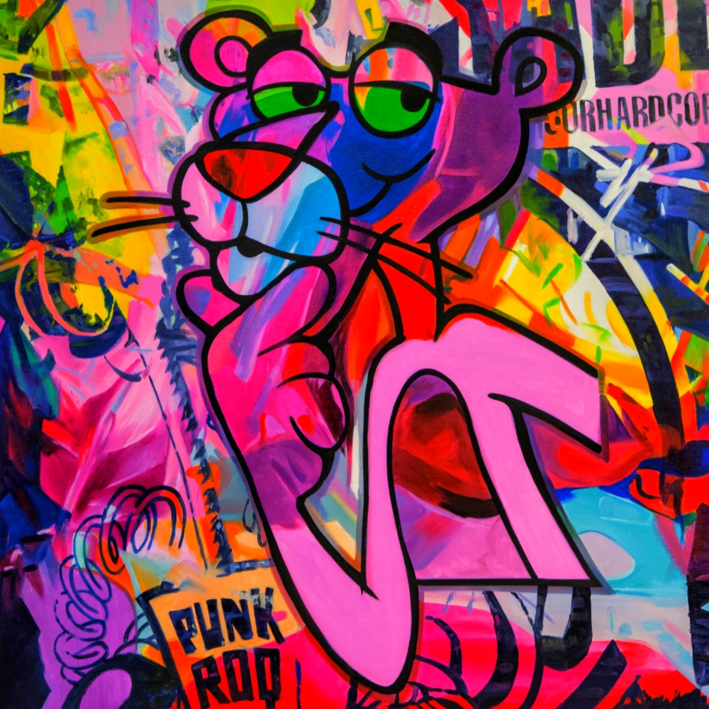 Bild 1 von Motiv Paulchen Panther Overdosis by Felix von Altersheim  / (Größe) 70 cm x 70 cm 2 cm Leinwand gespiegelt