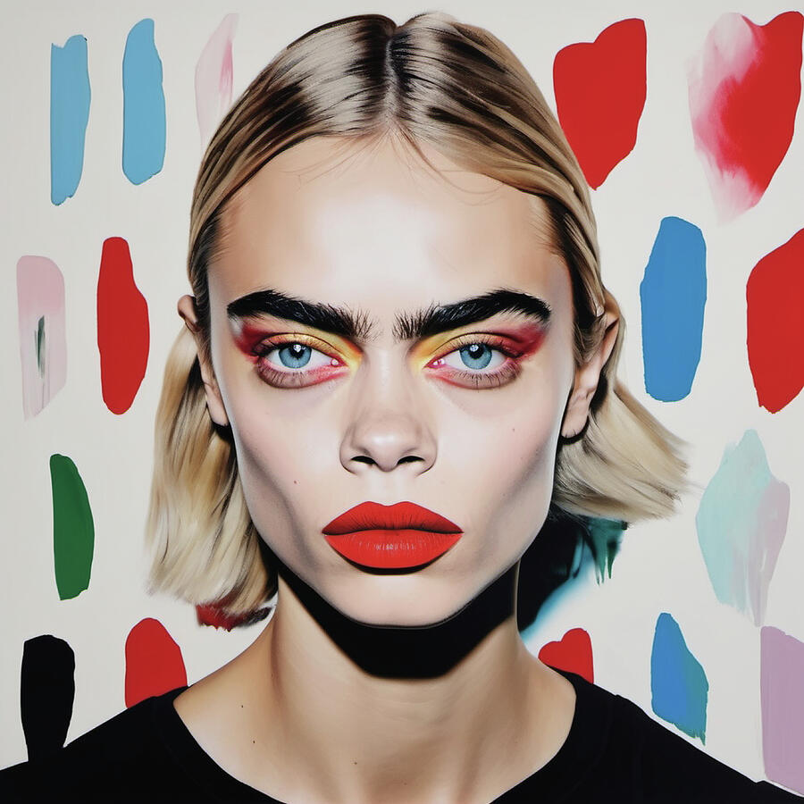Bild 1 von Hommage Cara Delevingne 01 Pop Art Photo Realismus - Pop Art Photo Realismus  / (Größe) 120 cm x 120 cm 3 mm Silber Alu gebürstet inkl. Halterungen beigelegt