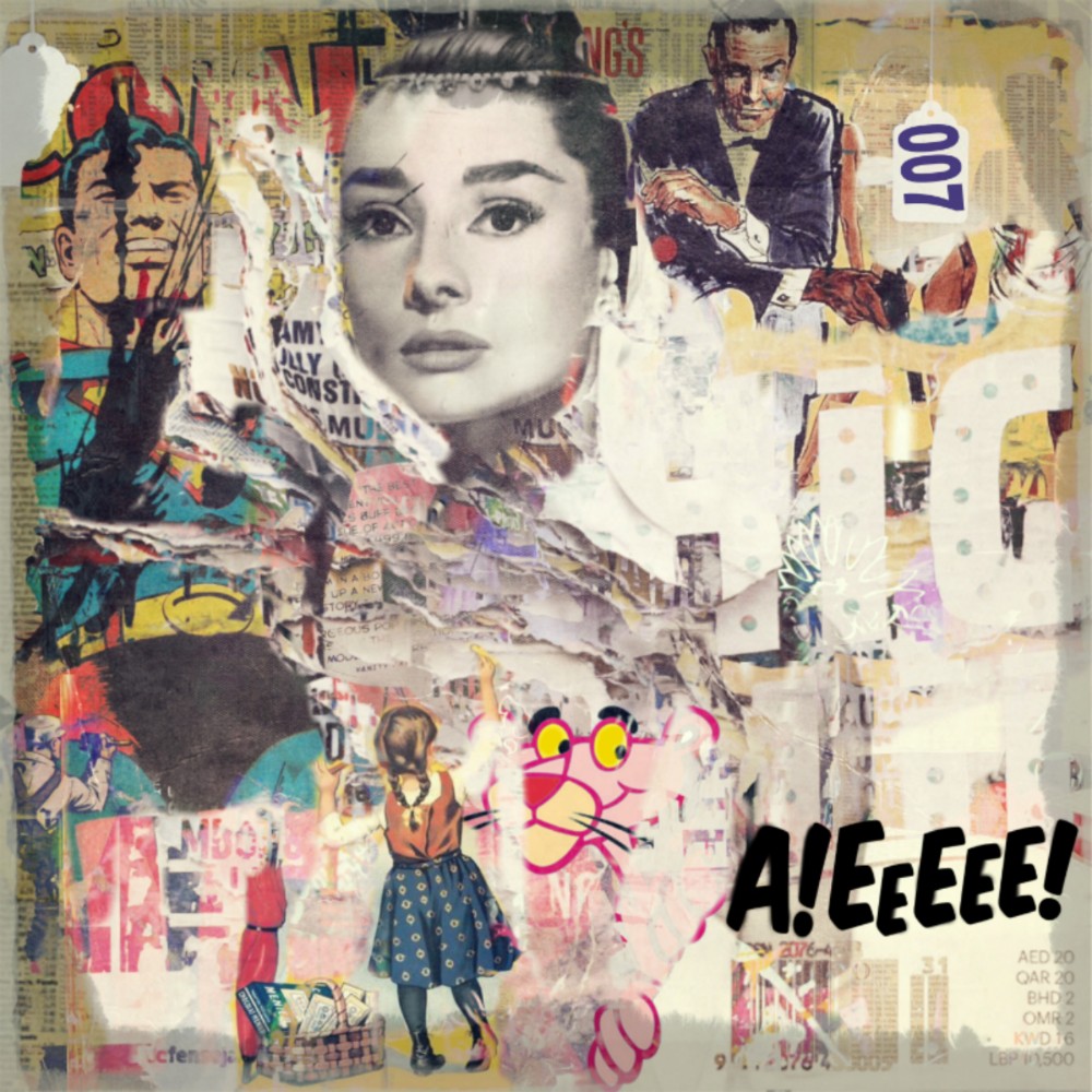 Bild 1 von Motiv Audrey Hepburn Dadaismus Collage by Felix von Altersheim  / (Größe) 150 cm x 150 cm 5 mm Acrylglas XT weiss/kaschiert 100 % inkl. Halterungen beigelegt