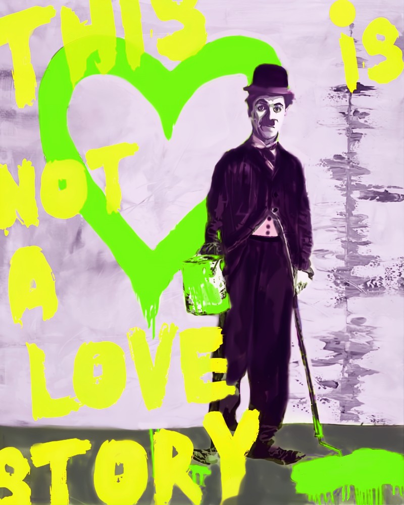 Bild 1 von Einzelstück! Hommage an  Charlie Chaplin This is not an love Story Gelb 60x80 cm