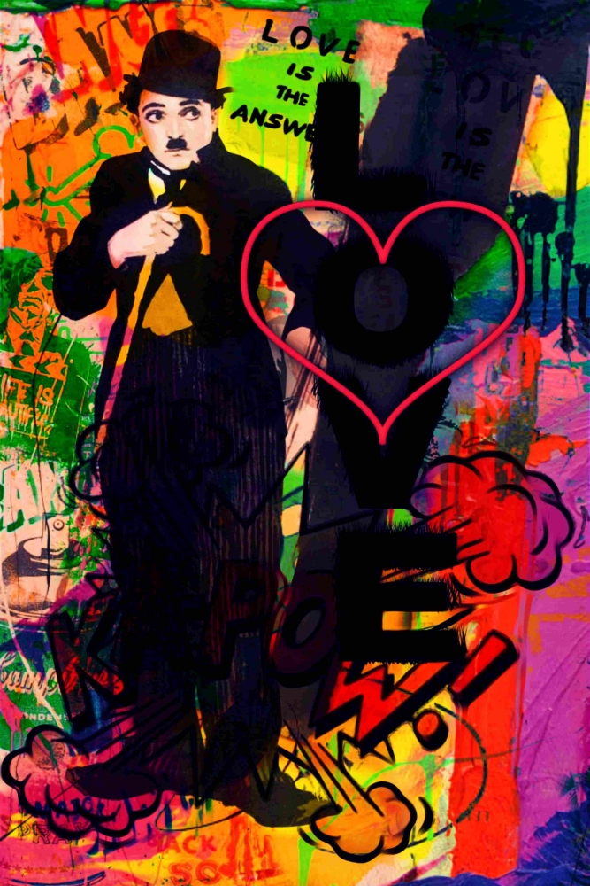 Bild 1 von Motiv Charlie Chaplin love is the answer by Felix von Altersheim  / (Größe) 40 cm x 60 cm 5 mm Acrylglas XT weiss/kaschiert 100 % inkl. Halterungen beigelegt