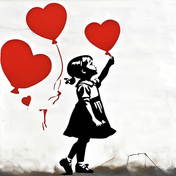 Bild 1 von Girl with Balloon Banksy Hommage Love triple - by Team W 32  / (Größe) 110 cm x 110 cm 4 mm Gallery Print/Acrylglas inkl. Halterungen beigelegt