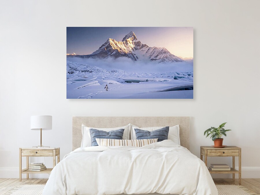 Bild 1 von Kunstfotografie Königliche Berglandschaft Süd Georgien einsamer Pinguin  by Andre Bergmann