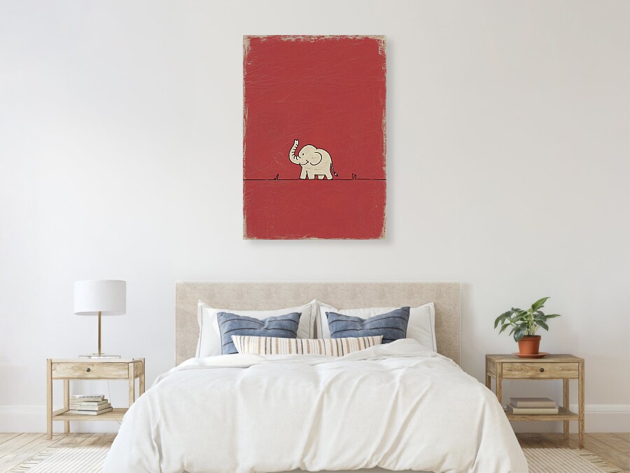 Bild 1 von Minimalismus Abstrakt einsamer winziger Elefant Rot - Edition of 50