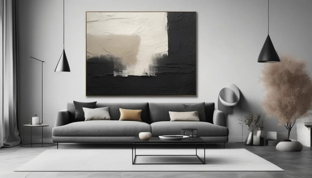 Bild 1 von Abstrakte Kunst beige schwarz - Z 33  / (Größe) 150 cm x 110 cm Gallery Print/Acrylglas/Alu Dibond/Fotopapier inkl. Halterungen vormontiert
