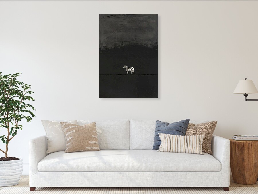 Bild 1 von Minimalismus Abstrakt einsamer winziger Zebra grau schwarz - Edition of 50