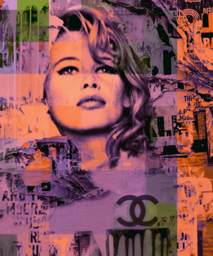 Bild 1 von Motiv Claudia Schiffer Plakativ Collage by Felix von Altersheim  / (Größe) 150 cm x 200 cm 5 mm Acrylglas XT weiss/kaschiert 100 % inkl. Halterungen beigelegt