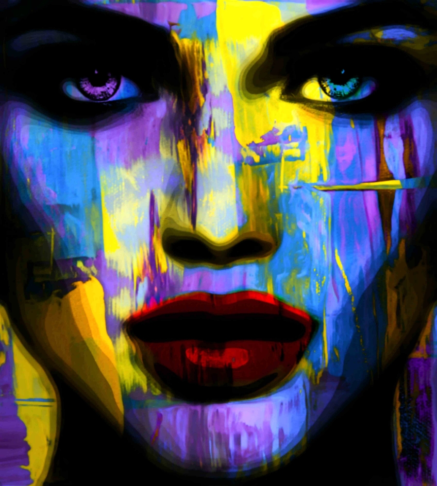 Bild 1 von Serie Just Face 400 Neon Abstrakt Game by Felix von Altersheim  / (Größe) 90 cm x 100 cm 5 mm Acrylglas XT weiss/kaschiert 100 % inkl. Halterungen beigelegt