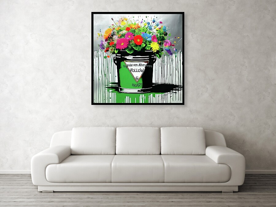 Bild 1 von Premium - Galerie Rahmen -  Follow u heart - Bunte Blumen - Street Art