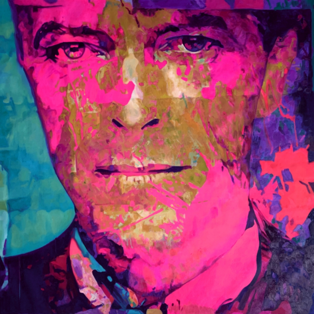 Bild 1 von Motiv David Bowie Pink Scarf Face by Felix von Altersheim  / (Größe) 40 cm x 40 cm 2 cm Leinwand gespiegelt