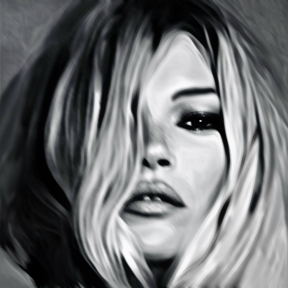 Bild 1 von Motiv Kate Moss Blurred Game by Felix von Altersheim  / (Größe) 100 cm x 100 cm 3 mm Silber Alu gebürstet inkl. Halterungen beigelegt