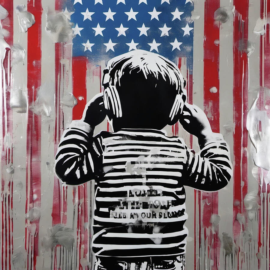 Bild 1 von Can not listen USA 01 - Boy - Hommage Banksy by Felix von Altersheim  / (Größe) 80 cm x 80 cm Alu Dibond matt inkl. Halterungen beigelegt