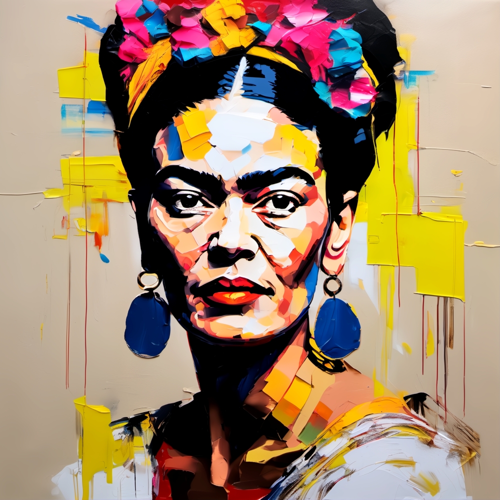 Bild 1 von Hommage Frida Kahlo Beige Abstrakt 90 cm x 90 cm Leinwand