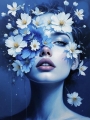 Abstrakte Weibliche Portrait - Farbe Blau Flora 08