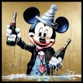 Bild 1 von Gold Edition - Happy New Year Mickey by Felix von Altersheim  / (Größe) 125 cm x 125 cm 4 mm Gallery Print/Acrylglas inkl. schwarzer Art Frame montiert