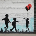 Bild 1 von Urban Life Kids Stencil Graffiti Stree Art -  Fotografie by Paffy  / (Größe) 60 cm x 60 cm 5 mm Acrylglas XT weiss/kaschiert 100 % inkl. Halterungen beigelegt