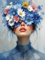 Bild 1 von Abstrakte Weibliche Portrait - Farbe Blau Flora 09  / (Größe) 50x70 cm 2 cm Leinwand gespiegelt